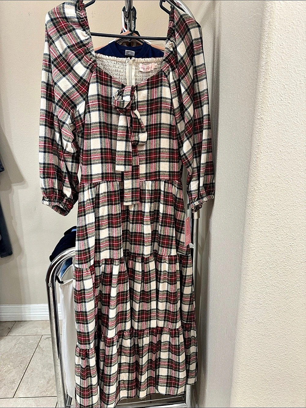 Ivy City Co. Merry Dress in Holiday Plaid Cream & Red Small NWT